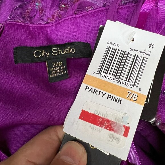 CITY STUDIOS Junior Sequined Glitter-Mesh Skater Dress Sz 7/8 Purple - Picture 11 of 13